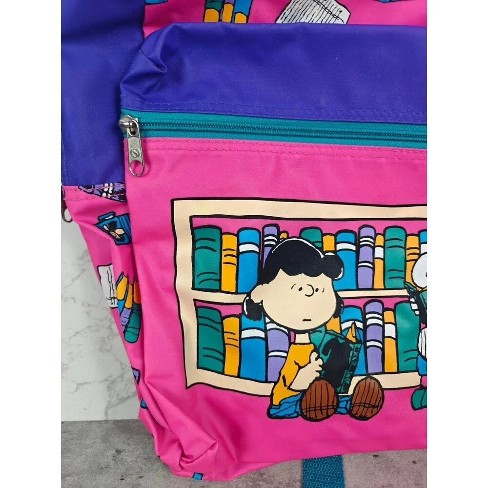 Vintage 1999 Snoopy Peanuts Kids Backpack NWT Snoopy & Lucy Library Scene School